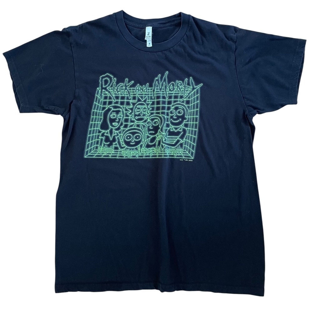 ZUNI RICK and MORTY BLACK NEON GRID T-SHIRT Family Adult Swim Cartoon Graphics